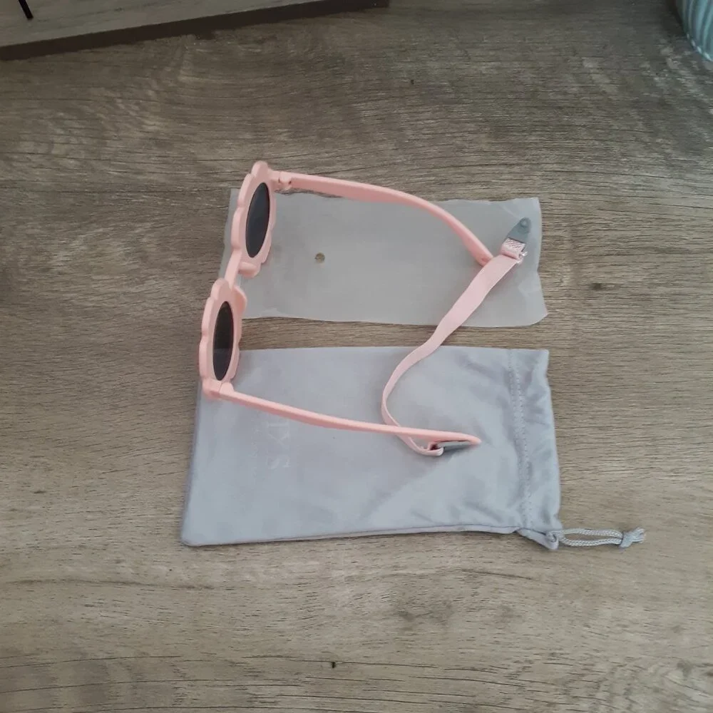 Toddler Sunglasses with Strap Polarized Lens Retro Flexible Flower Frame